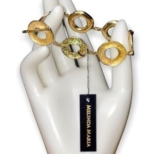 Melinda Maria Gold Plated Circle Link Emerald Green Pave Crystal Toggle Bracelet